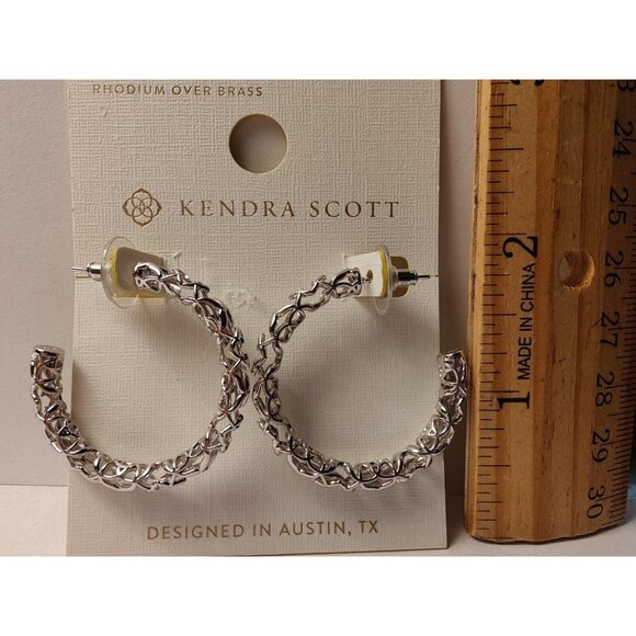 Kendra Scott Maeve Filigree Rhodium Over Brass Silver-Tone Hoop Earrings NWT - Picture 4 of 7